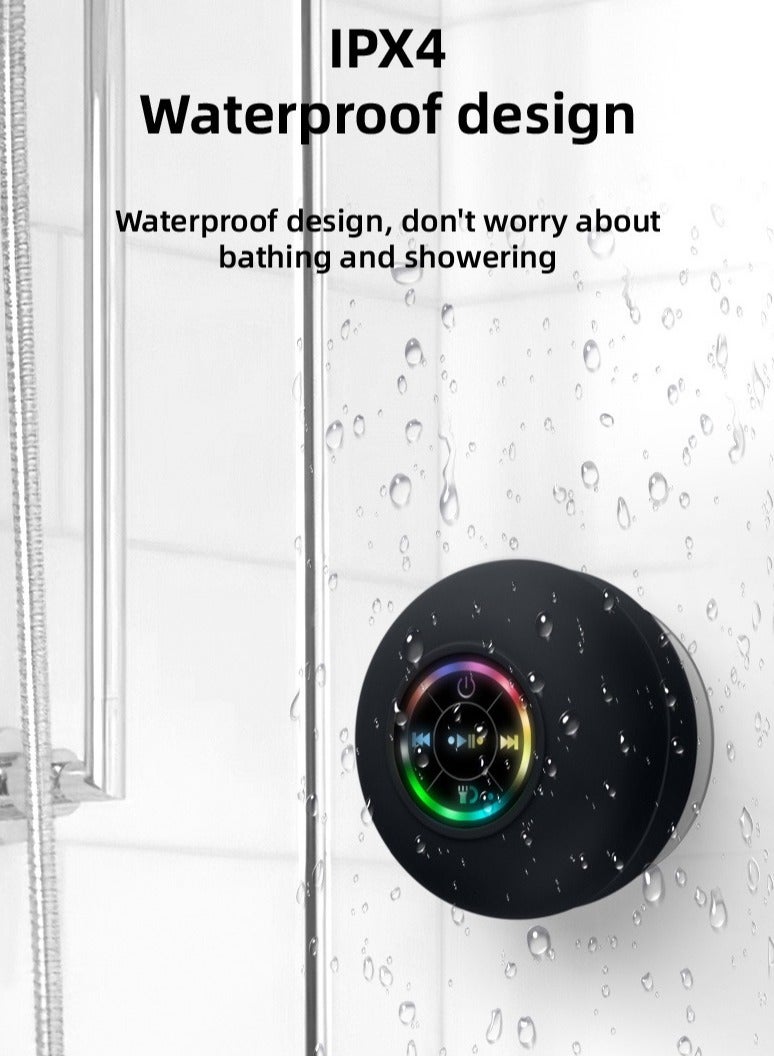 سبيكر بلوتوث صغير مقاوم للماء IPX4، مع إضاءة LED ملونة وكوب شفط، بلوتوث 5.0، سماعة محمولة لاسلكية للاستحمام والحمام والمسبح والسيارة والمنزل والسفر، مكالمات بدون استخدام اليدين - Image 5