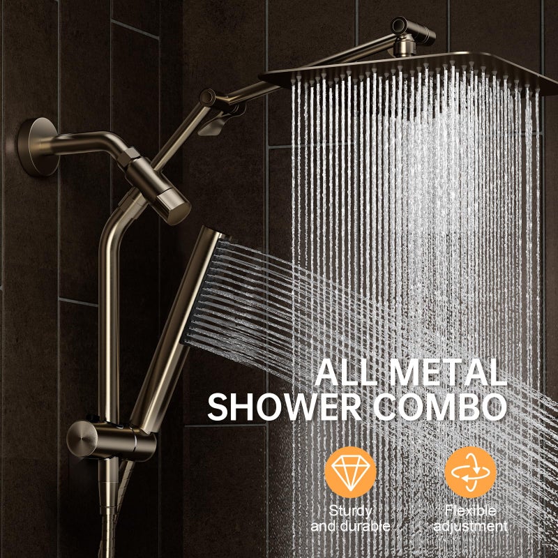 Veken All Metal 10" Brushed Nickel Shower Head with Handheld, Luxurious Square High Pressure Double Rain Shower Heads with Power-wash Hand Held, Dual Detachable Rainfall Showerhead,Bathroom Upgrade - Image 4