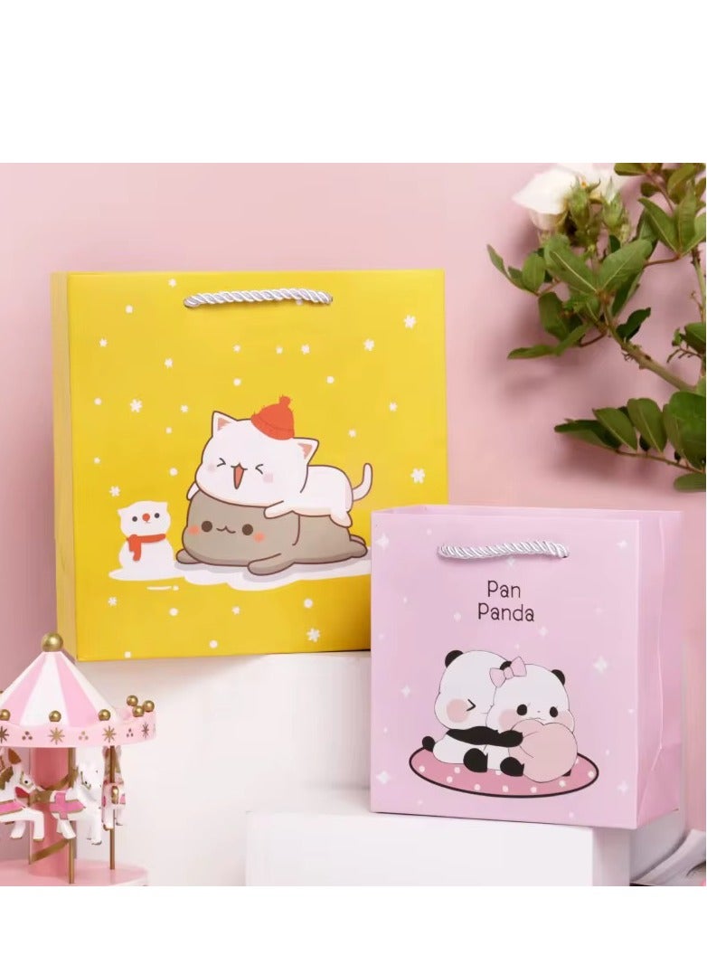 10 قطع من حقائب التسوق الفاخرة، حقائب هدايا عيد ميلاد رائعة، تغليف تذكاري بمقبض من الورق المقوى الأبيض بنمط كرتوني أصفر - Image 4