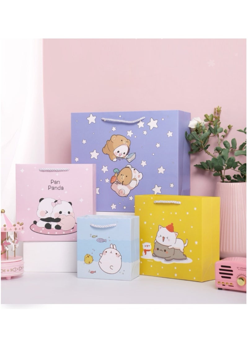 10 قطع من حقائب التسوق الفاخرة، حقائب هدايا عيد ميلاد رائعة، تغليف تذكاري بمقبض من الورق المقوى الأبيض بنمط كرتوني أصفر - Image 2