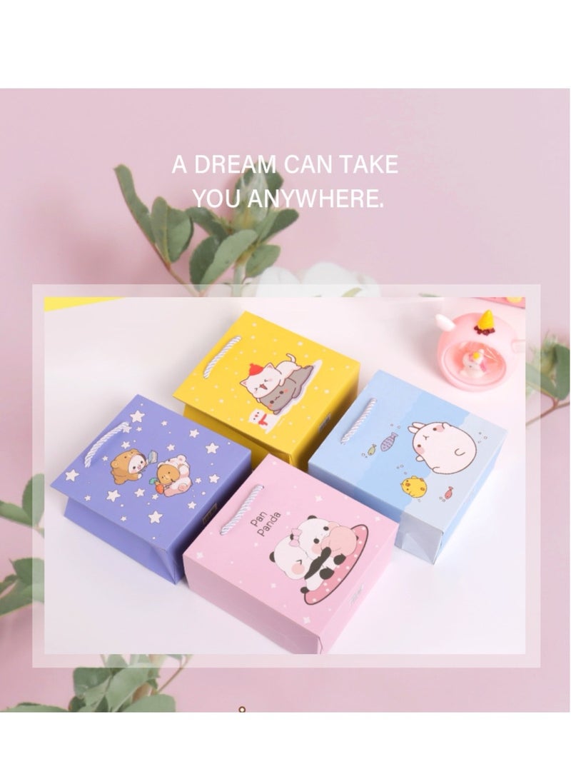 10 قطع من حقائب التسوق الفاخرة، حقائب هدايا عيد ميلاد رائعة، تغليف تذكاري بمقبض من الورق المقوى الأبيض بنمط كرتوني أصفر - Image 3