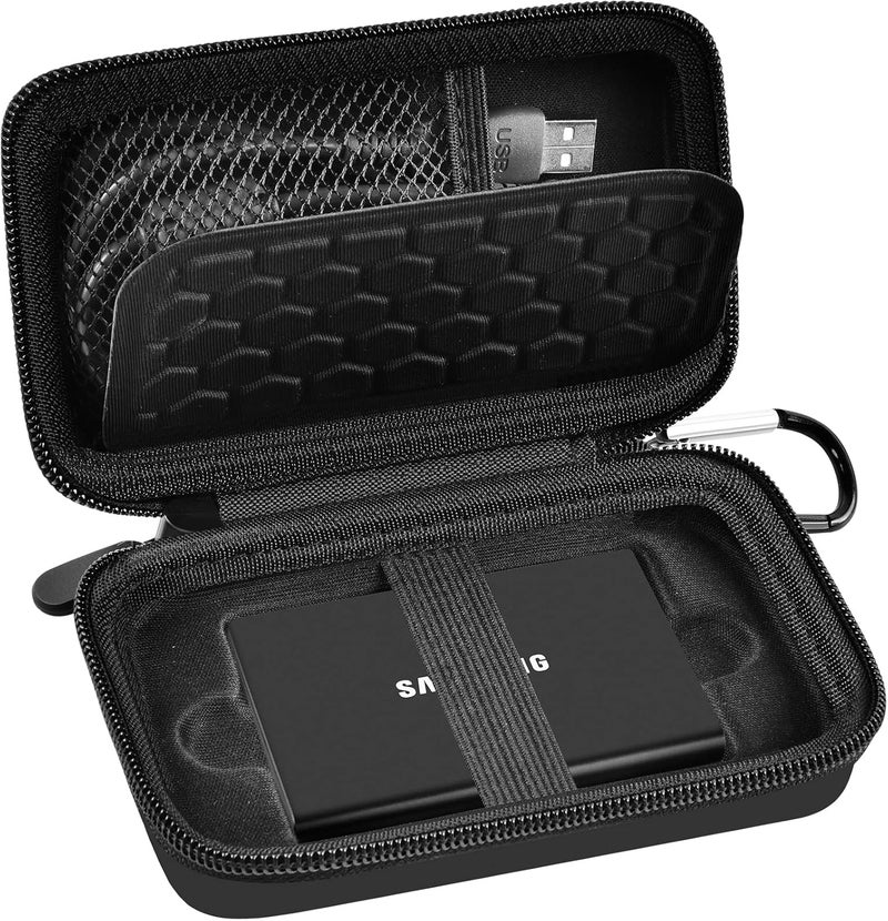 PAIYULE Case Compatible with Samsung T7/ T7 Touch Portable SSD 1TB 2TB 500GB USB 3.2 External Solid State Drive, Travel Carrying Storage Organizer Fits for USB Cables and More Accessories (Full Black) - Image 1