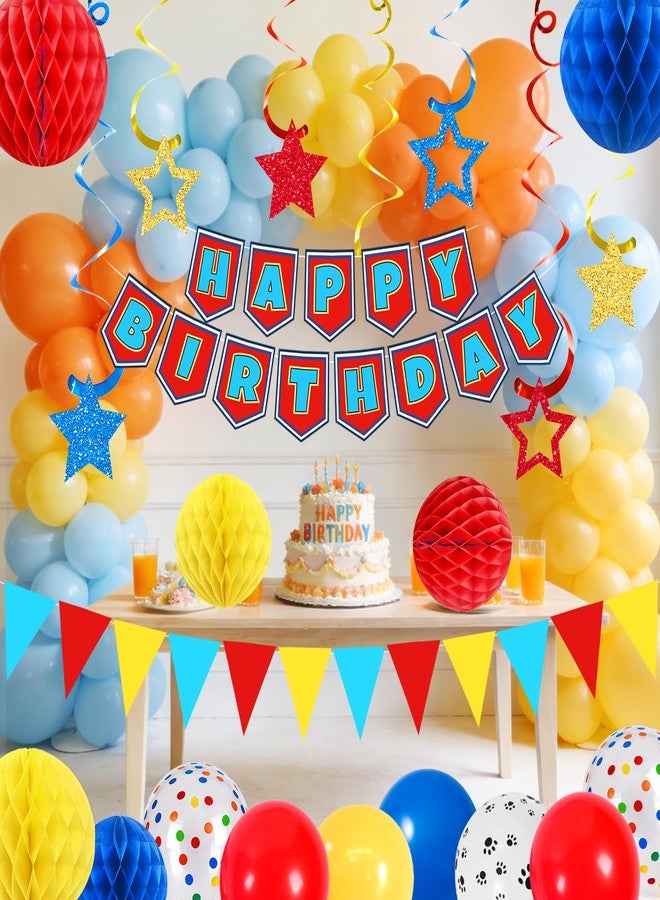Bolake Happy Birthday Decorations for Boys Men Red and Blue Puppy Birthday Party Supplies Include Happy Birthday Banner Paper Pompoms Fringe Curtain Paw Balloons Hanging Swirls Puppy Dog Birthday Party Decorations - Image 5