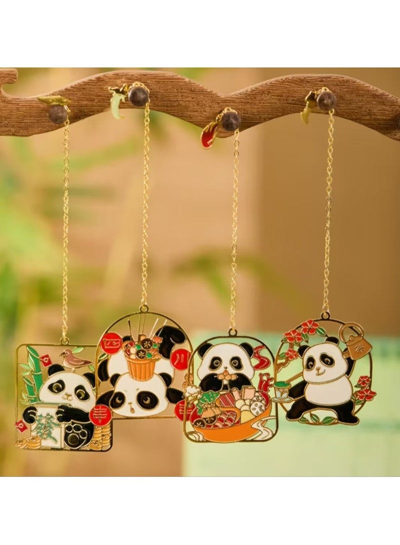 4 Pieces Metal Bookmarks with Chinese Style, Panda Souvenirs, Handheld Gifts, Cultural and Creative Chinese Characteristics Gifts,  Reading Book Lovers Gift Office School Stationery - Image 1