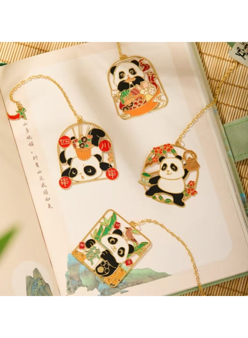 4 Pieces Metal Bookmarks with Chinese Style, Panda Souvenirs, Handheld Gifts, Cultural and Creative Chinese Characteristics Gifts,  Reading Book Lovers Gift Office School Stationery - Image 2