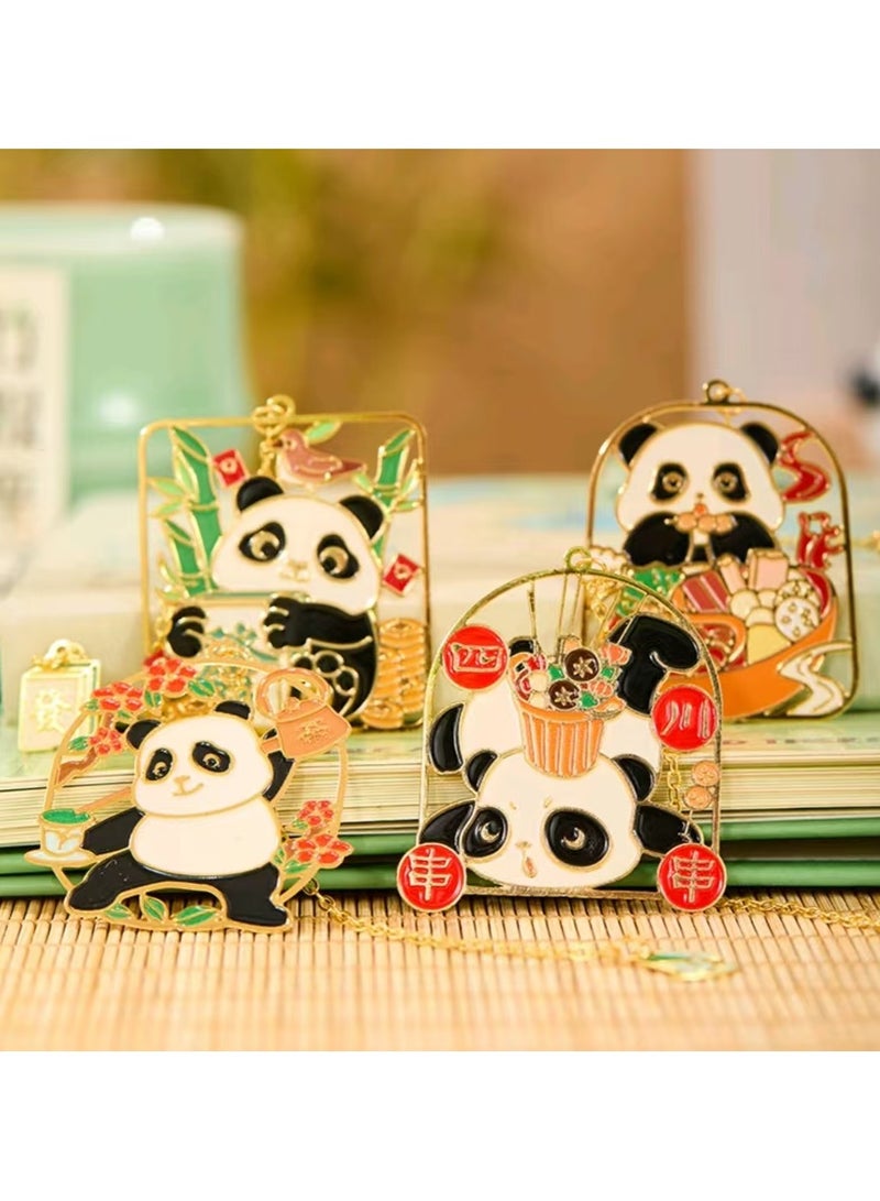 4 Pieces Metal Bookmarks with Chinese Style, Panda Souvenirs, Handheld Gifts, Cultural and Creative Chinese Characteristics Gifts,  Reading Book Lovers Gift Office School Stationery - Image 4