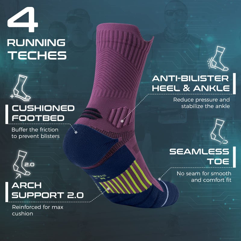 Rahhint Compression Running Socks 3 Pairs, Cushion Crew Socks, Anti-Blister Moisture Wicking Athletic Hiking Basketball Socks - Image 5