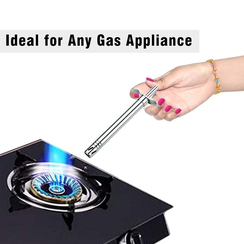 SUN FLASH ولاعة غاز عادية من الفولاذ المقاوم للصدأ مع مقبض وسلك غاز مع مشبك لمواقد الغاز، مجموعة ولاعة مع سكين، عبوة من 2 - Image 3