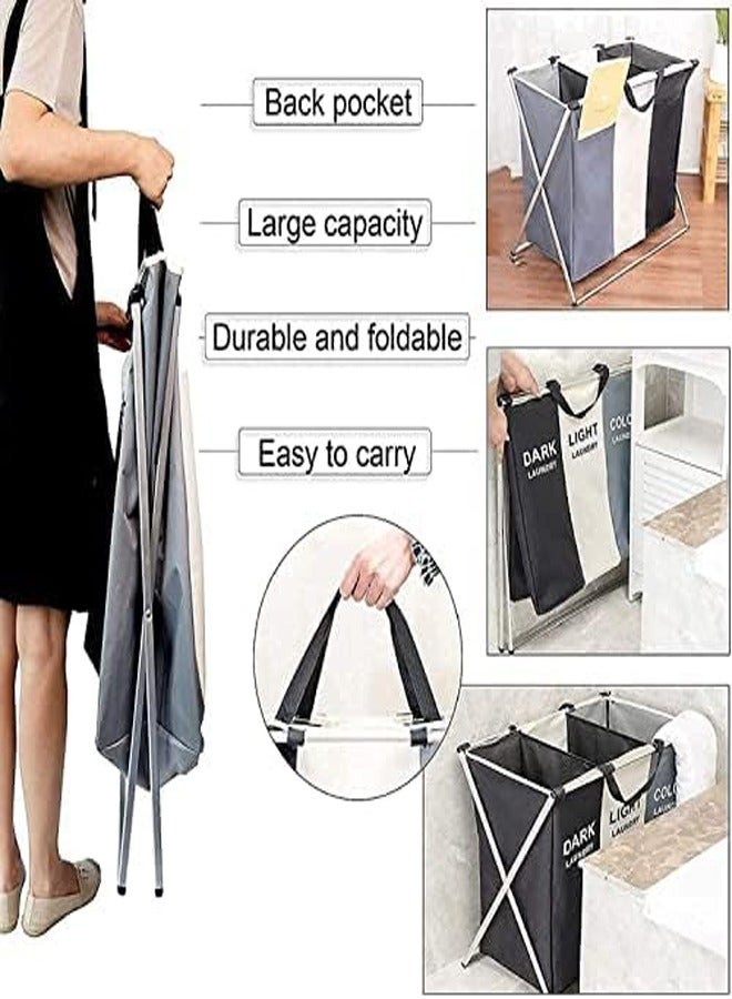 general Laundry Basket Clothes Hamper 135 Liters 3 Sections Clothe Sorter Bin Foldable Waterproof Organizer Bag with Aluminum Frame - Image 3