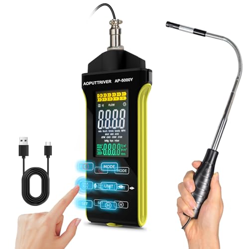 AOPUTTRIVER Anemometer Handheld, HVAC Wind Meter Hot Wire Anemometer with Telescopic Probe,Measures Airflow and Temperature in CFM/CMM Air Flow Velocity, Professional Airflow Meter for HVAC Cone Duct-AP-5000Y - Image 1