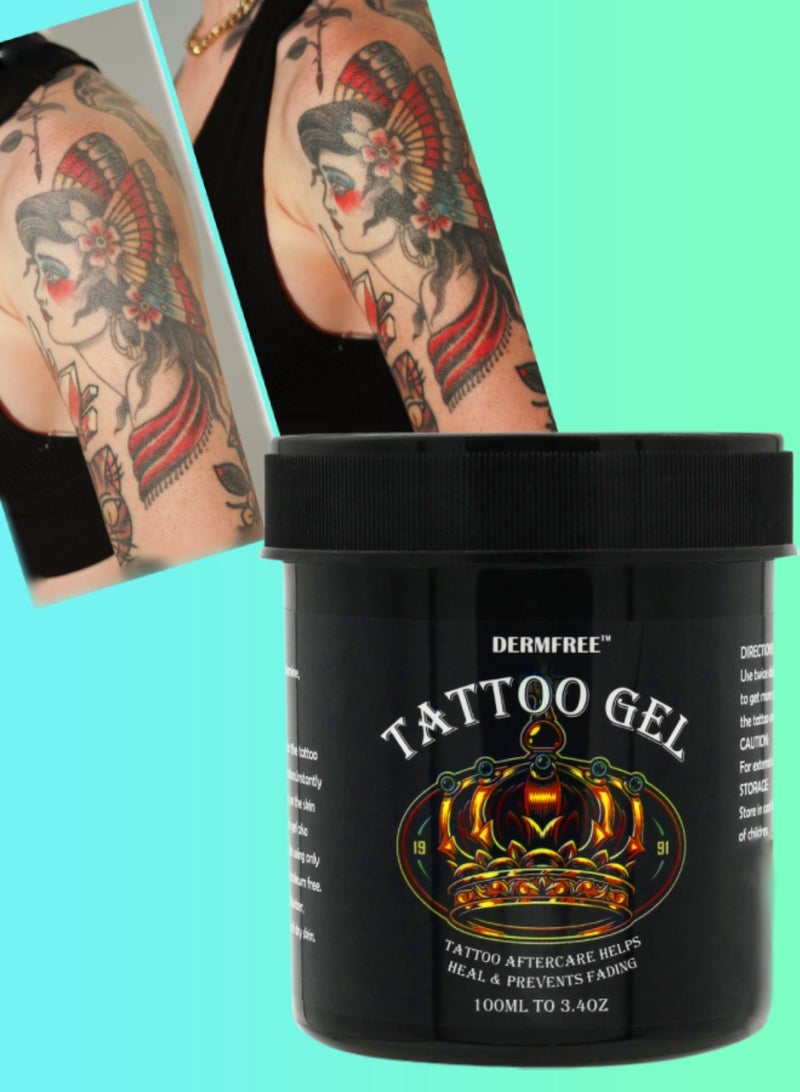 DERMFREE 100ml Tattoo Gel Tattoo Aftercare Gel Moisturizes Hydrates New Tattoos Revives Old Tattoos and Prevent Fading Daily Tattoo Healing Brightener Tattoo Lotion Color Enhancer Brightener Balm - Image 1