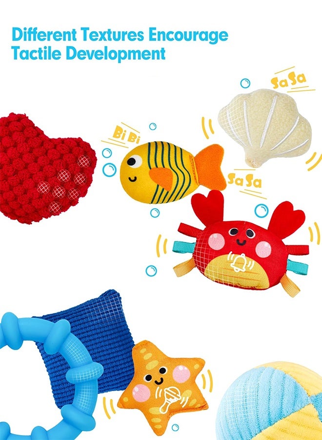 Organizer Baby Stroller Rattle Pendant, Car Seat Toys For Babies 0-6 Months, Car Seat Toys Octopus Toy with Pulling Cords, Squeaky, Crinkle, Rattle, Mirror, Montessori Newborn Sensory 4 Month Babies Gift Stroller Carseat Hanging Toy for Baby Gym - Image 4