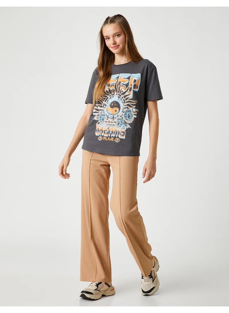 كوتون Koton Slogan Printed T-Shirt Crew Neck Short Sleeve
