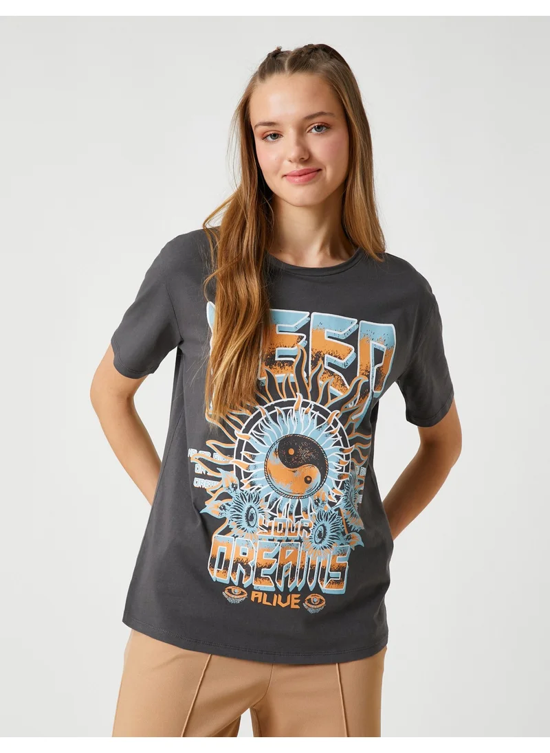 كوتون Koton Slogan Printed T-Shirt Crew Neck Short Sleeve