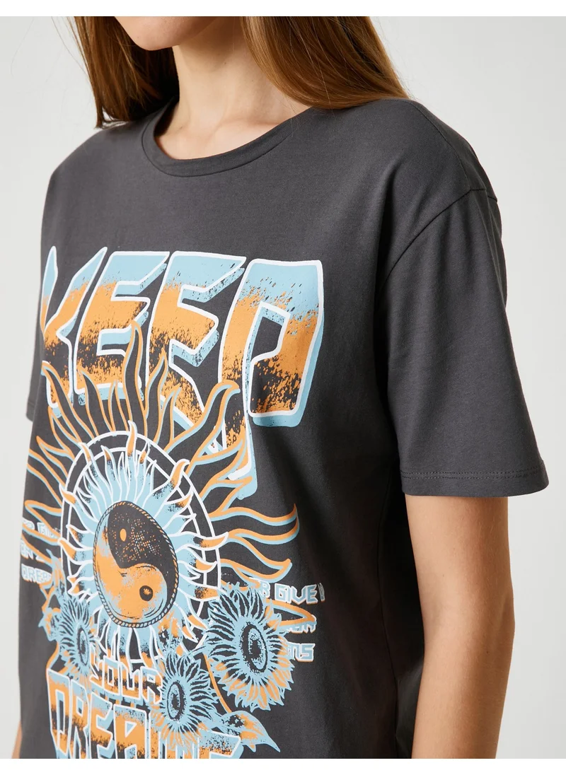 كوتون Koton Slogan Printed T-Shirt Crew Neck Short Sleeve