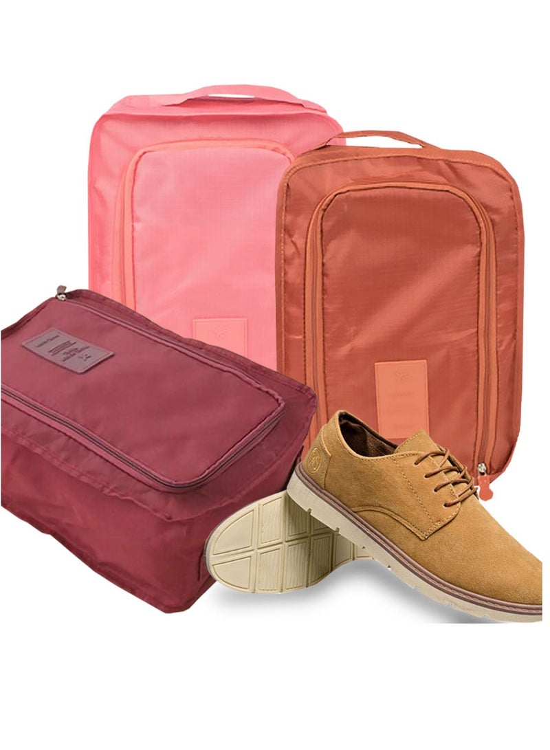 SOLARAE حقيبة أحذية للسفر، مجموعة مكونة من 3 قطع، حقيبة أحذية قابلة للطي ومقاومة للماء، منظم لتعبئة الأحذية، مستلزمات السفر للطيران، حقيبة سفر للأحذية، بورغندي/برتقالي/وردي - Image 4