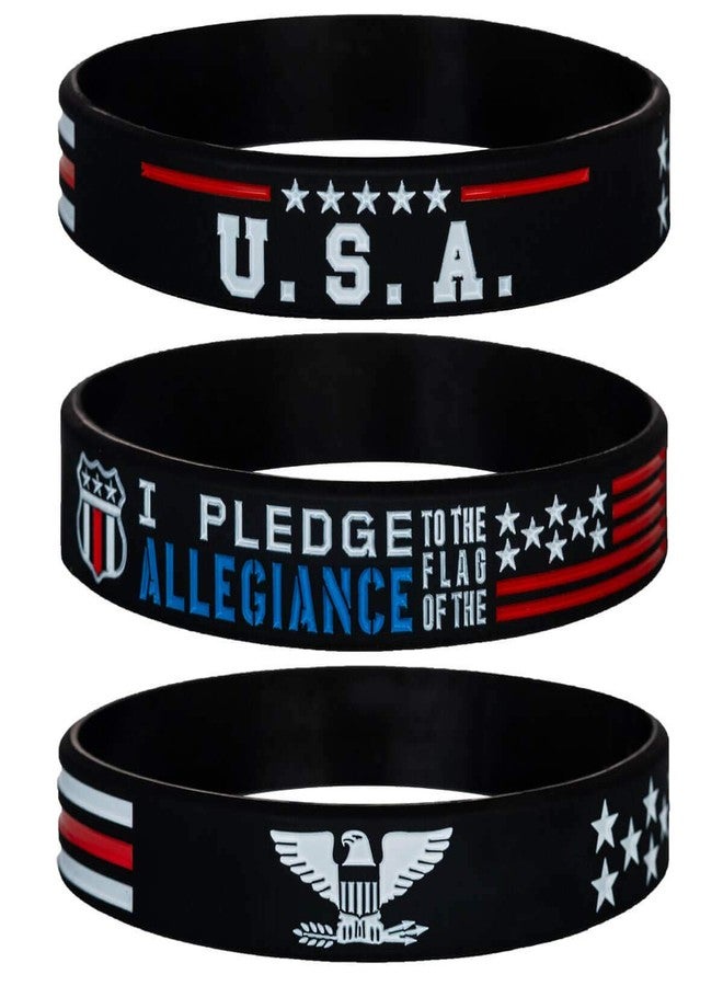 Sainstone Power of Faith Patriotic American Flag Silicone Bracelets Set with Patriot's Prayer, American Power Eagle - USA Thin Red Line Rubber Wristbands Gifts for Patriots, Army, Men, Women (3-Pack) - Image 1