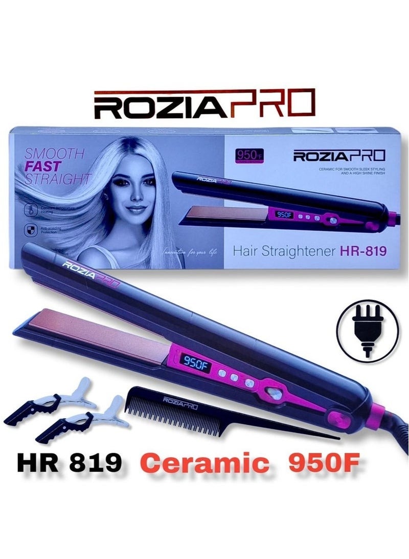 روزيابرو سيراميك فرد الشعر ROZIA PRO HR-819 – نعومة فائقة وحرارة تصل حتى 950 درجة - Image 2