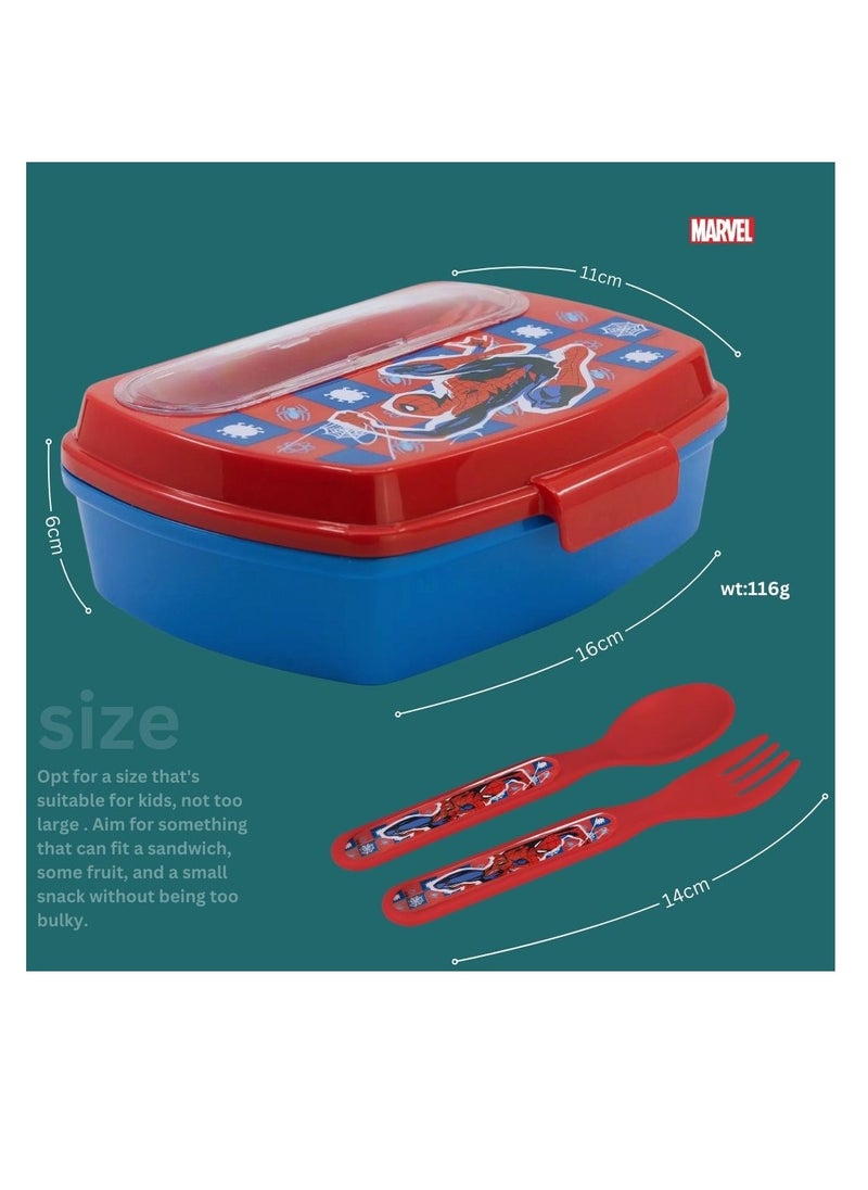 STOR STOR FUNNY SANDWICH BOX WITHCUTLERY SPIDERMAN ARACHNID GRID  - Image 4
