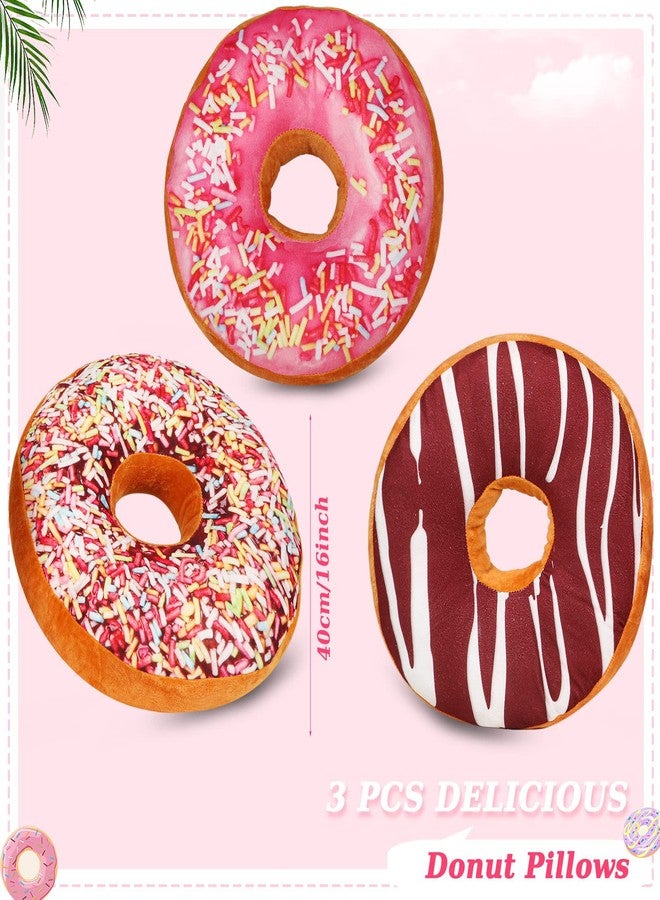 Queekay Round Throw Pillow 3 Pcs 16 Inch Chocolate Donut Pillow Plush Soft Food Pillow 3D Digital Print Stuffed Ear Piercing Pillow Decorative Light Weight Seat Pad Cushion for Chair Floor Couch Sofa (Cute) - Image 2