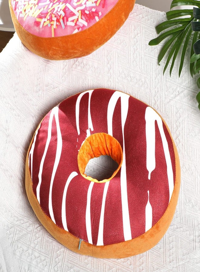 Queekay Round Throw Pillow 3 Pcs 16 Inch Chocolate Donut Pillow Plush Soft Food Pillow 3D Digital Print Stuffed Ear Piercing Pillow Decorative Light Weight Seat Pad Cushion for Chair Floor Couch Sofa (Cute) - Image 5