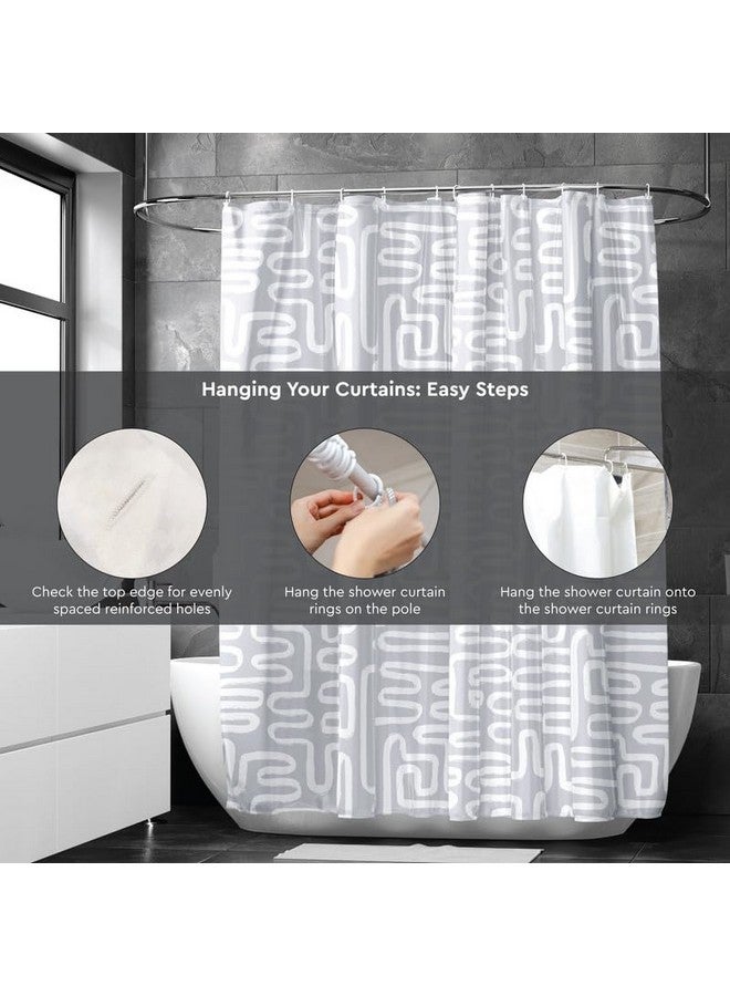 ستارة حمام Encasa XO بطول 6 أقدام مع 10 خطافات | مقاومة للعفن والفطريات ومضادة للماء | جودة أثقل | سهلة التركيب | ستائر سريعة الجفاف | 140 × 183 سم (56 × 72 بوصة) - رمادي متاهة بوهو - Image 4