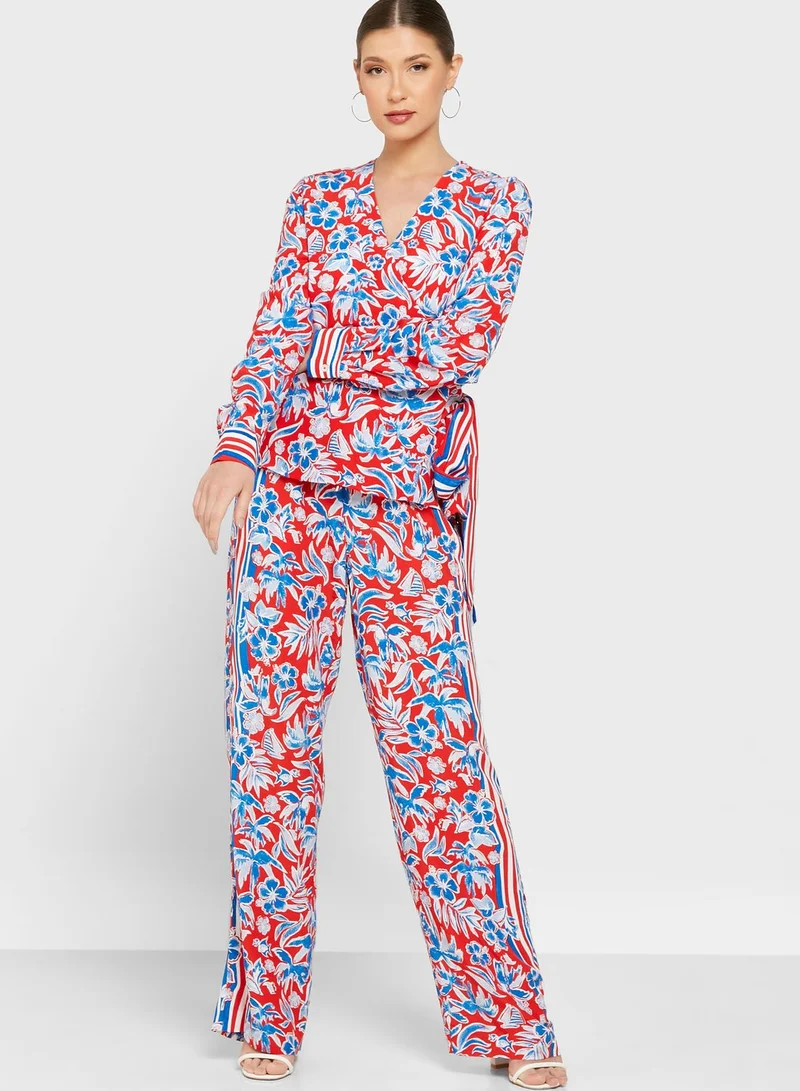 TOMMY HILFIGER V-Neck Tie Detail Printed Top