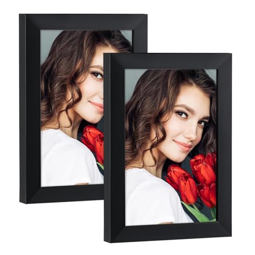 LBECUA 4x6 Picture Frame Set of 2, Wooden Picture Frames with HD Plexiglass Display Photo 4x6, Horizontal and Vertical for Wall and Tabletop, Black - Image 1