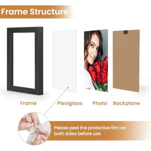 LBECUA 4x6 Picture Frame Set of 2, Wooden Picture Frames with HD Plexiglass Display Photo 4x6, Horizontal and Vertical for Wall and Tabletop, Black - Image 3