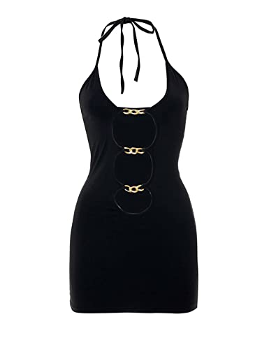 Verdusa Women's Going Out Dresses Cut Out Backless Halter Bodycon Mini Dress Birthday Concert Rave Outfits Black X-Small - Image 3