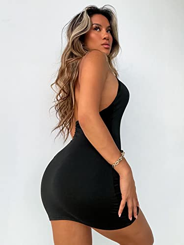 Verdusa Women's Going Out Dresses Cut Out Backless Halter Bodycon Mini Dress Birthday Concert Rave Outfits Black X-Small - Image 2