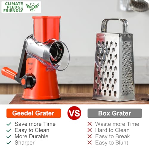 Geedel Rotary Cheese Grater Kitchen Mandoline Vegetable Slicer with 3 Interchangeable Blades Easy to Clean Rotary Grater Slicer for Fruit Vegetables Nuts - Image 3