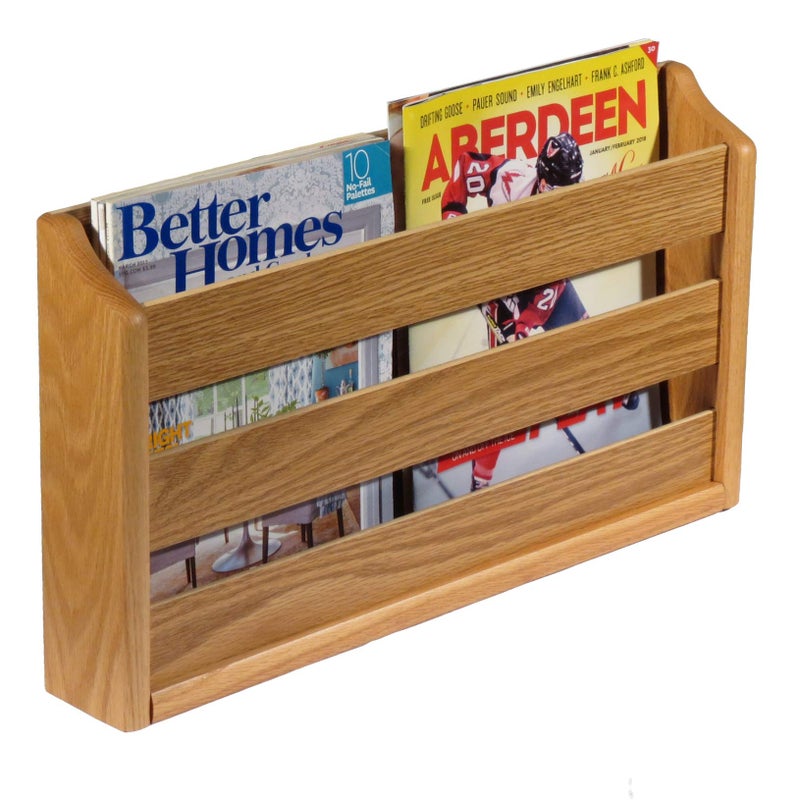 Wooden Mallet Wooden Mallet Doublewide Oak Magazine Rack Wall Mount or Tabletop Light Oak 