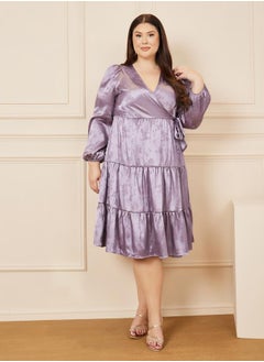Styli Plus Size Satin Jacquard Wrap Midi Dress  - Image 2
