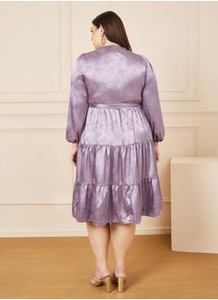Styli Plus Size Satin Jacquard Wrap Midi Dress  - Image 4