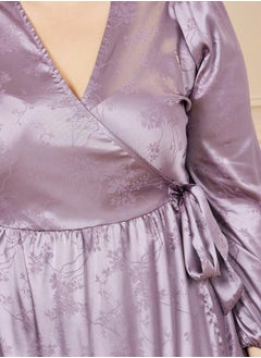 Styli Plus Size Satin Jacquard Wrap Midi Dress  - Image 3