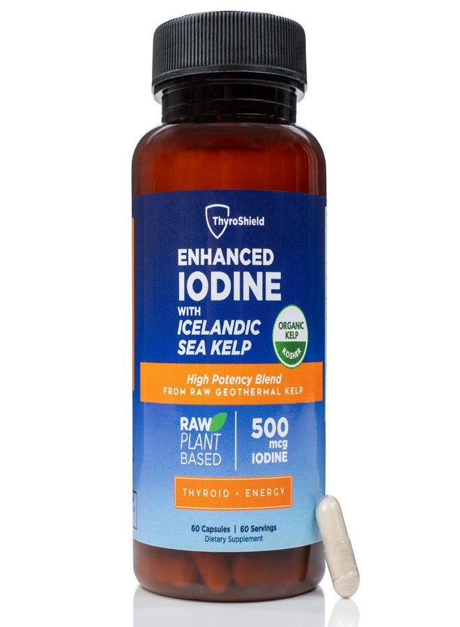 ThyroShield Iodine Supplement – 500 mcg Pure, Raw Form Whole Food Iodine, Potassium Iodide, Icelandic Sea Kelp & Trace Minerals – Daily Thyroid Support for Energy, Metabolism, Vegan – 60 Capsules - Image 1