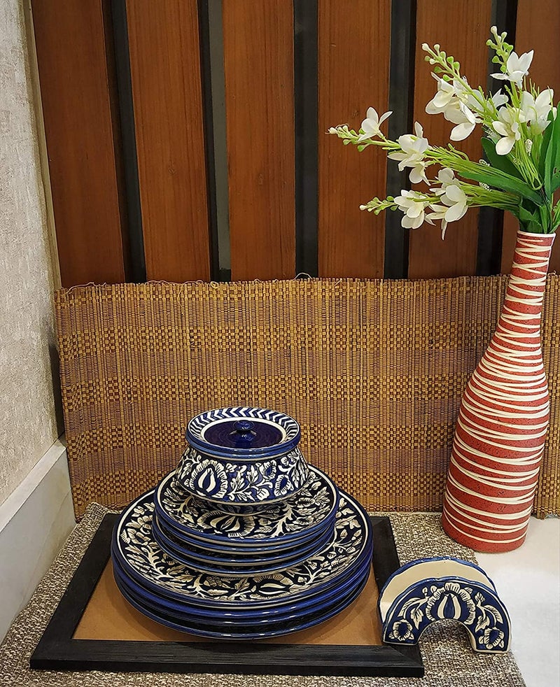 Caffeine Ceramic Handmade Blue Mughal Combo Dinner Set (10 pcs.) - Image 1
