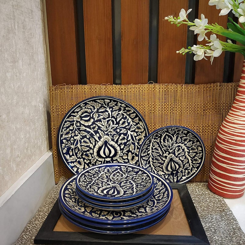 Caffeine Ceramic Handmade Blue Mughal Combo Dinner Set (10 pcs.) - Image 2