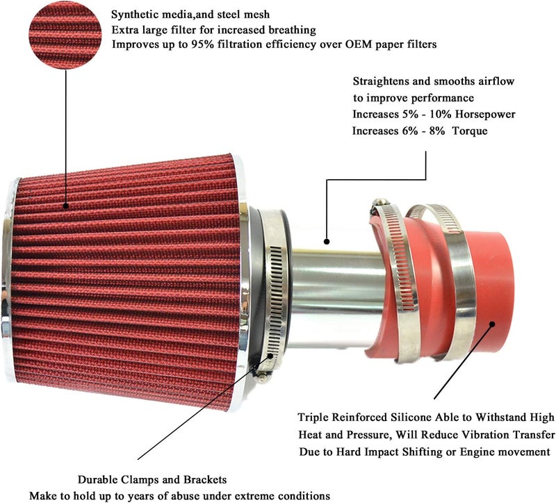 MOOSUN 2.75 Inch Short Intake Pipe Cold Air Intake Piping Kit with Filter for Volkswagen and Audi - Image 2