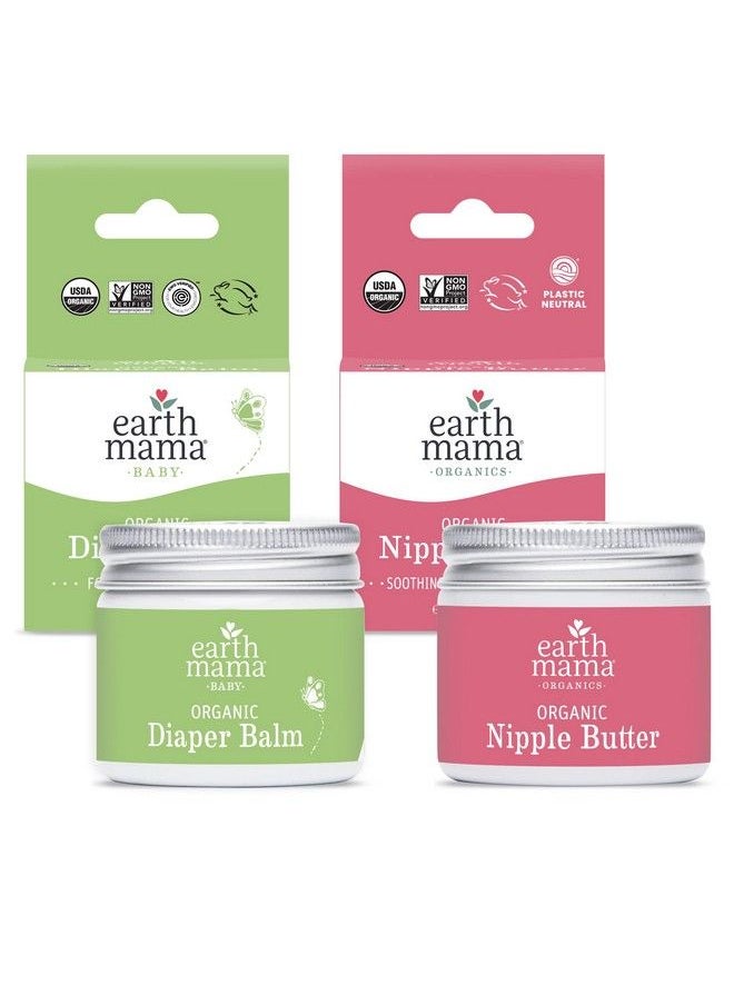 Earth Mama Organic Nipple Butter + Organic Diaper Balm ; Earth Mama Sensitive Skincare Bff Breastfeeding Essentials & Baby Cream Bundle  - Image 1