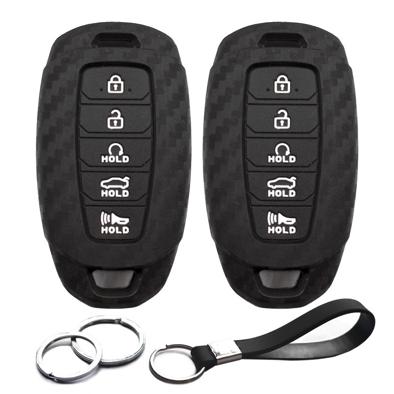 INFIPAR 2pcs Compatible with Hyundai Elantra Palisade Elantra N Smart 5 Buttons Key Fob Cover Case Key Chain Protector Keyless Entry Carbon Fiber Looks Remote Holder