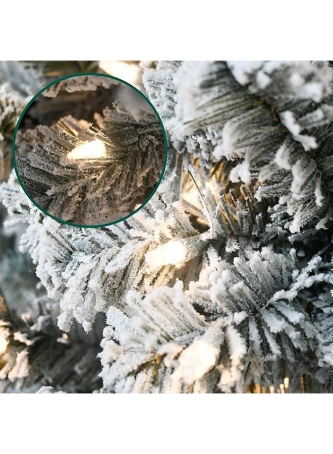 NIBEMINENT White Christmas Tree Snow 7ft Flocked Spruce Snowy Holiday Xmas Tree for Home and Office 210cm Tall with 1100 Full Branches - Image 3