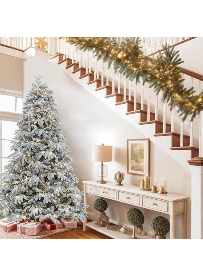 NIBEMINENT White Christmas Tree Snow 7ft Flocked Spruce Snowy Holiday Xmas Tree for Home and Office 210cm Tall with 1100 Full Branches - Image 5