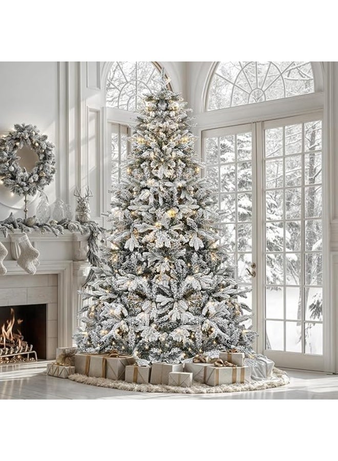 NIBEMINENT White Christmas Tree Snow 7ft Flocked Spruce Snowy Holiday Xmas Tree for Home and Office 210cm Tall with 1100 Full Branches - Image 2