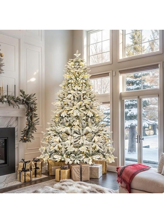 NIBEMINENT White Christmas Tree Snow 7ft Flocked Spruce Snowy Holiday Xmas Tree for Home and Office 210cm Tall with 1100 Full Branches - Image 1