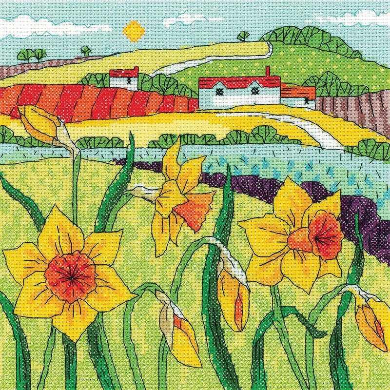 Heritage Crafts Cross Stitch Kit  Daffodil Landscape Aida