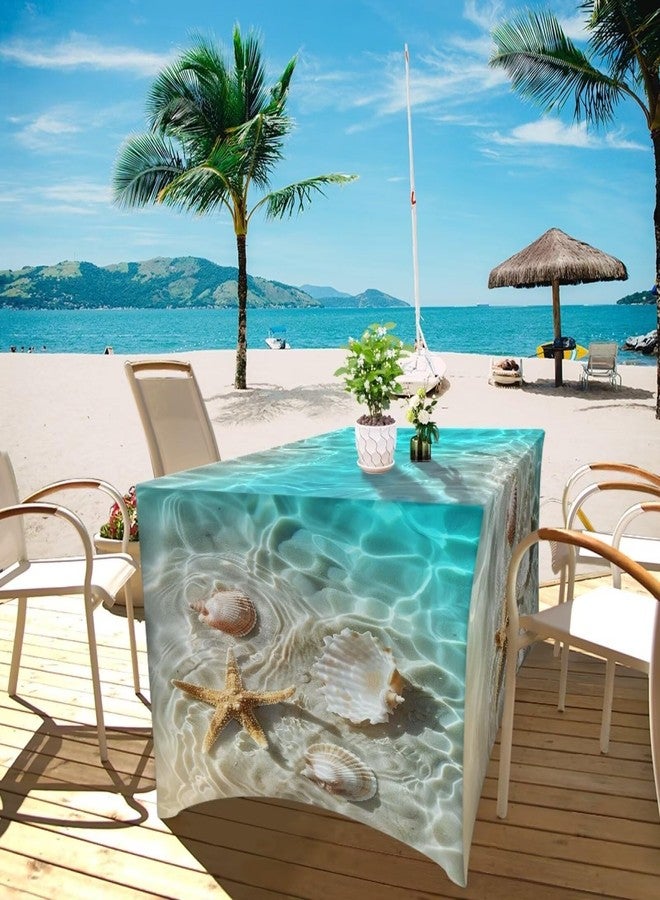 مفرش طاولة Uorisanigo Beach Starfish بطول 6 أقدام، مناسب للطاولات المستطيلة، مصنوع من قماش سباندكس مطاطي، غطاء واقٍ مثالي للطاولات القابلة للطي بطول 6 أقدام، مناسب لحفلات أعياد الميلاد، حفلات الكوكتيل، والمهرجانات، ولعرض الديكورات. - Image 4