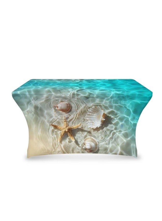 مفرش طاولة Uorisanigo Beach Starfish بطول 6 أقدام، مناسب للطاولات المستطيلة، مصنوع من قماش سباندكس مطاطي، غطاء واقٍ مثالي للطاولات القابلة للطي بطول 6 أقدام، مناسب لحفلات أعياد الميلاد، حفلات الكوكتيل، والمهرجانات، ولعرض الديكورات. - Image 1
