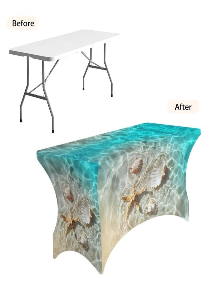 مفرش طاولة Uorisanigo Beach Starfish بطول 6 أقدام، مناسب للطاولات المستطيلة، مصنوع من قماش سباندكس مطاطي، غطاء واقٍ مثالي للطاولات القابلة للطي بطول 6 أقدام، مناسب لحفلات أعياد الميلاد، حفلات الكوكتيل، والمهرجانات، ولعرض الديكورات. - Image 5